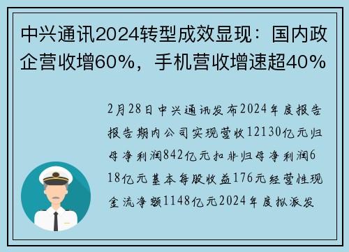 中兴通讯2024转型成效显现：国内政企营收增60%，手机营收增速超40%