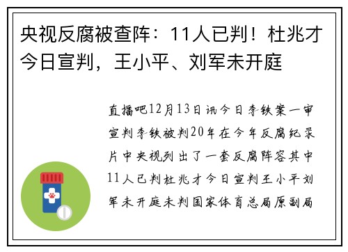 央视反腐被查阵：11人已判！杜兆才今日宣判，王小平、刘军未开庭