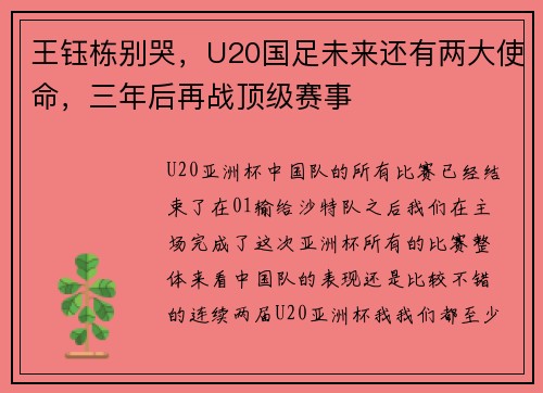 王钰栋别哭，U20国足未来还有两大使命，三年后再战顶级赛事