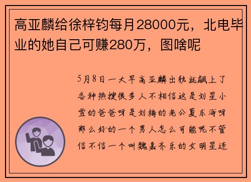 高亚麟给徐梓钧每月28000元，北电毕业的她自己可赚280万，图啥呢