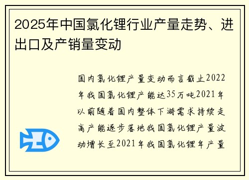 2025年中国氯化锂行业产量走势、进出口及产销量变动