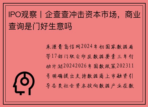 IPO观察丨企查查冲击资本市场，商业查询是门好生意吗