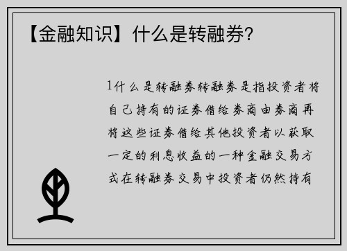 【金融知识】什么是转融券？